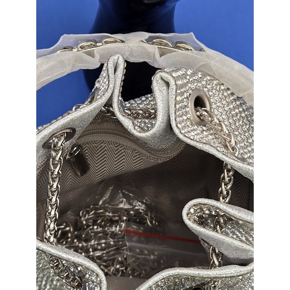 Silver Rhinestone Crystal Bucket Bag Purse w/ Chain Strap & Top Handle – New - Picture 6 of 9